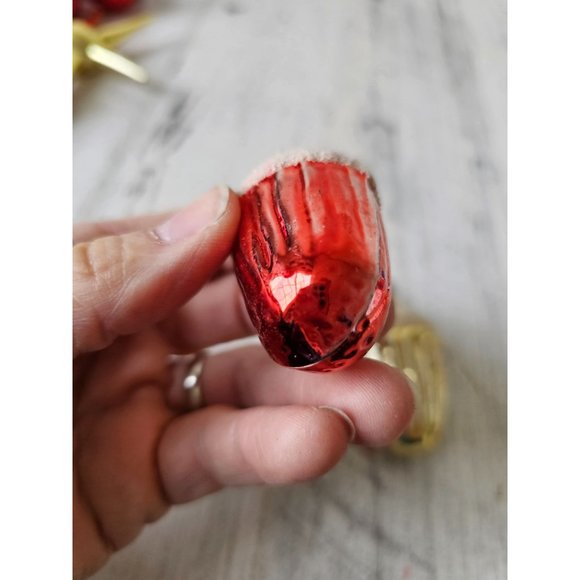 Vintage flocked acorn glass red gold ornament Xmas tree - Picture 6 of 11